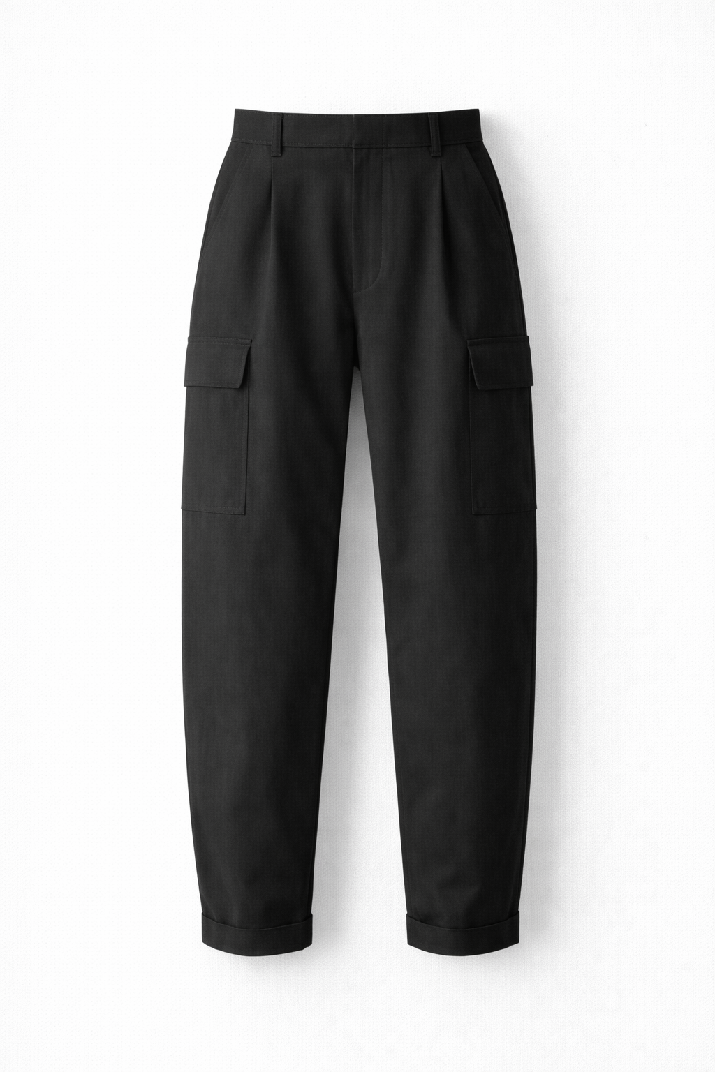 Black Aalto cargo pants on a white background
